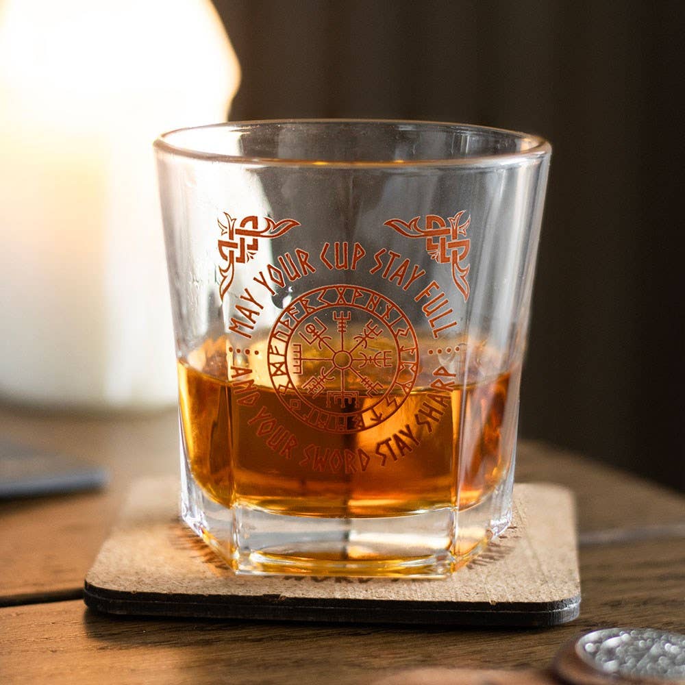 Viking-Kompass Lowball-Glas mit Untersetzer