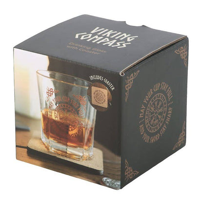Viking-Kompass Lowball-Glas mit Untersetzer