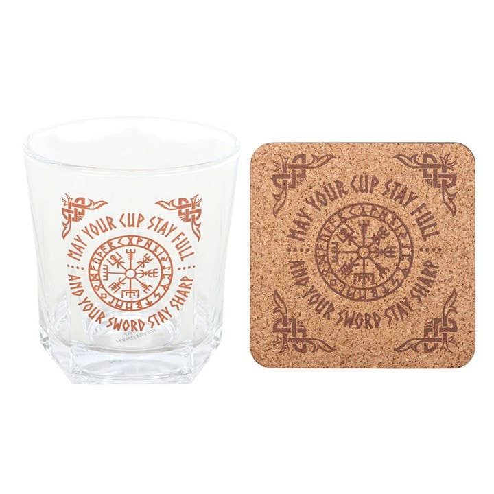 Viking-Kompass Lowball-Glas mit Untersetzer